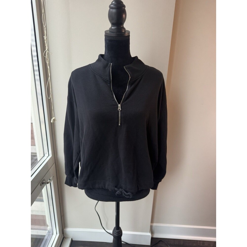 Old Navy Black Lightweight 1/4 Zip Cotton Blend Fleece Sweatshirt Size Small